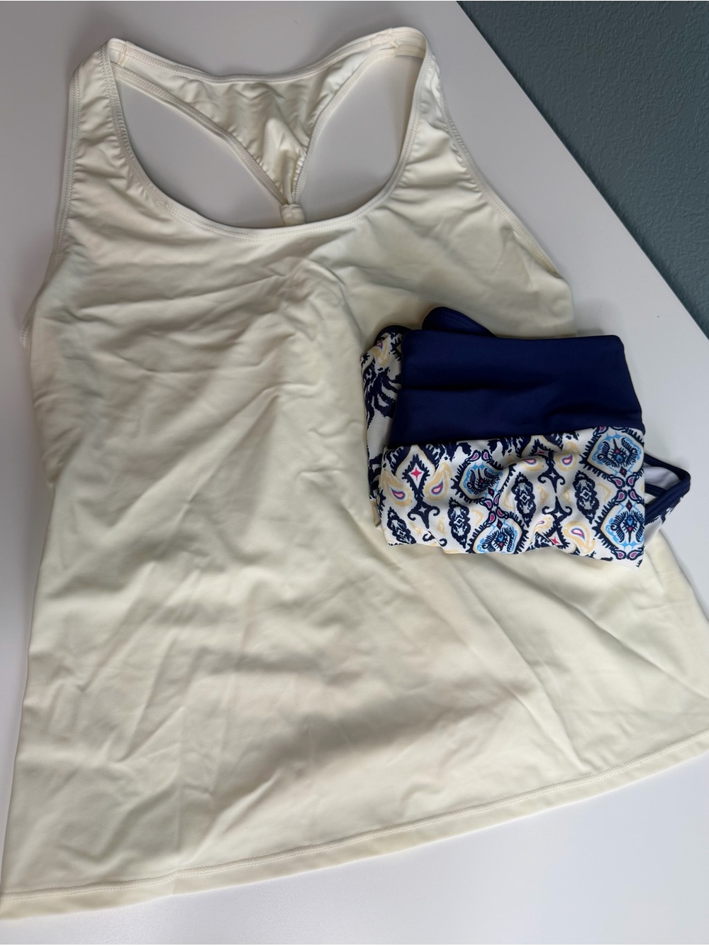 Aleumdr Women’s 3-Piece Athletic Tankini Swimsuit Set Cream & Blue • Size S•NWOT - Picture 7 of 11